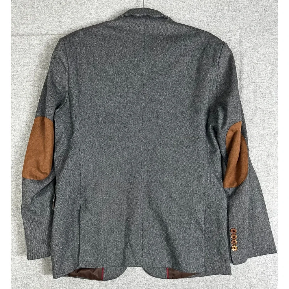 Unbranded Blazer Elbow Patches Mens 40R Small Grey Two Button‎ Sport Coat